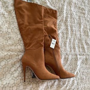Express women’s knee high faux suede boots camel brown size 7.5